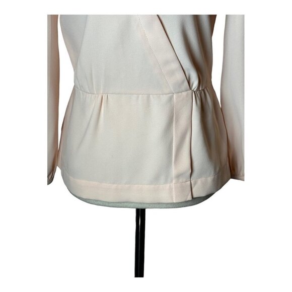J. Crew Pale Pink Surplice V Neckline Puff Blouson Sleeve Peplum Blouse Size 0 - Picture 4 of 13